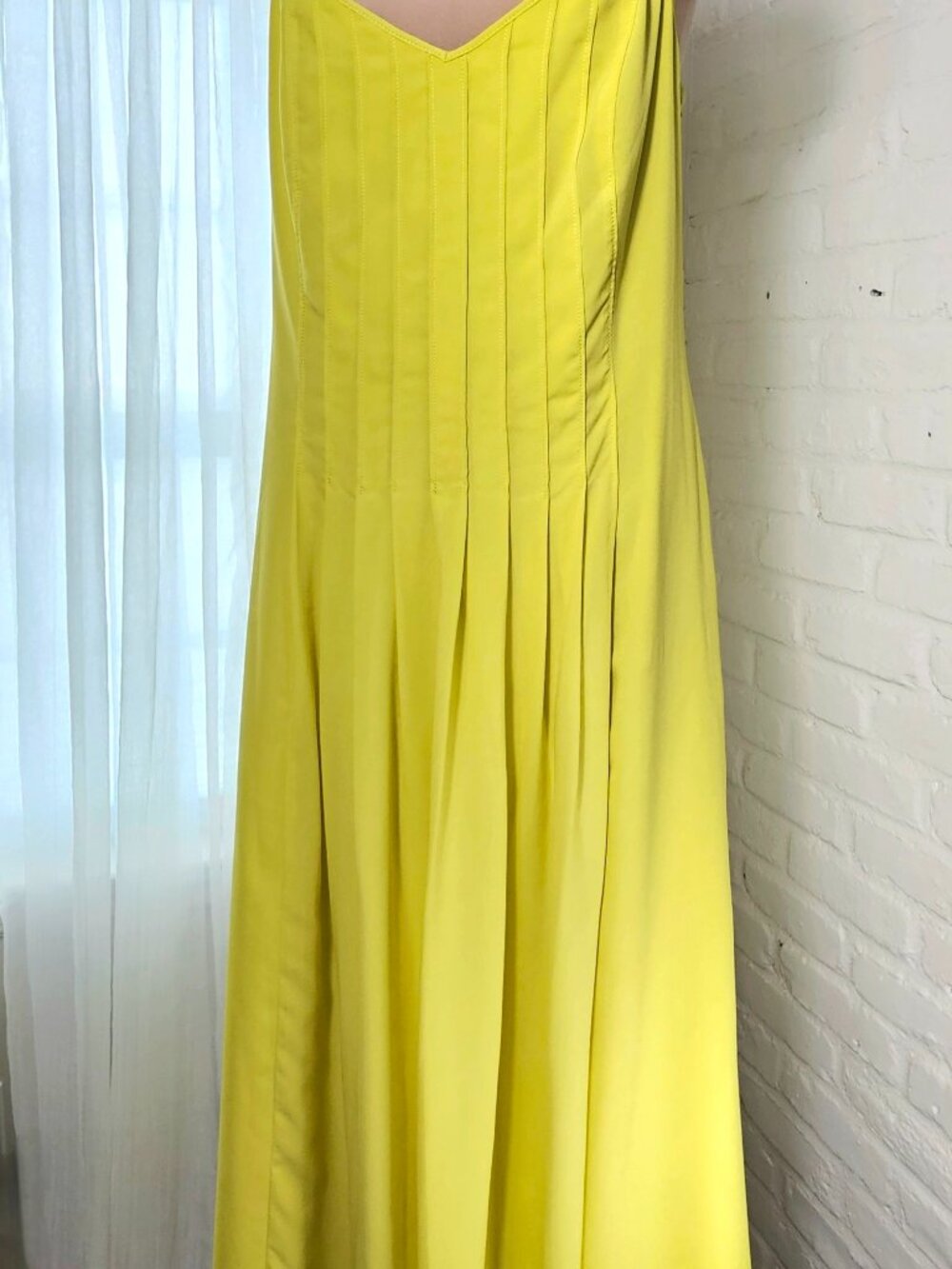 Banana Republic Pleated Midi Dress Size 14 NWT Yellow Strappy Summer Dress - Picture 8 of 14
